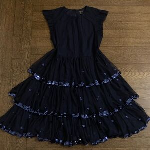 Crewcuts Girl’s Tiered Tulle Dress with Paillettes in Navy Blue Size 14Y